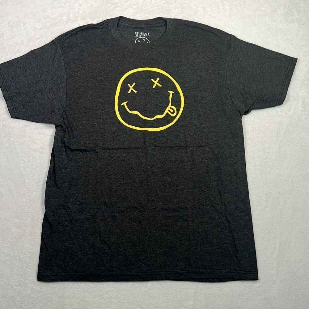 Nirvana smiley‎ face double sided graphic print band concert T-shirt NWOT Men L